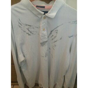 American Eagle Outfitters Eagle Polo Shirt XXL White Vintage Fit LS Eagle